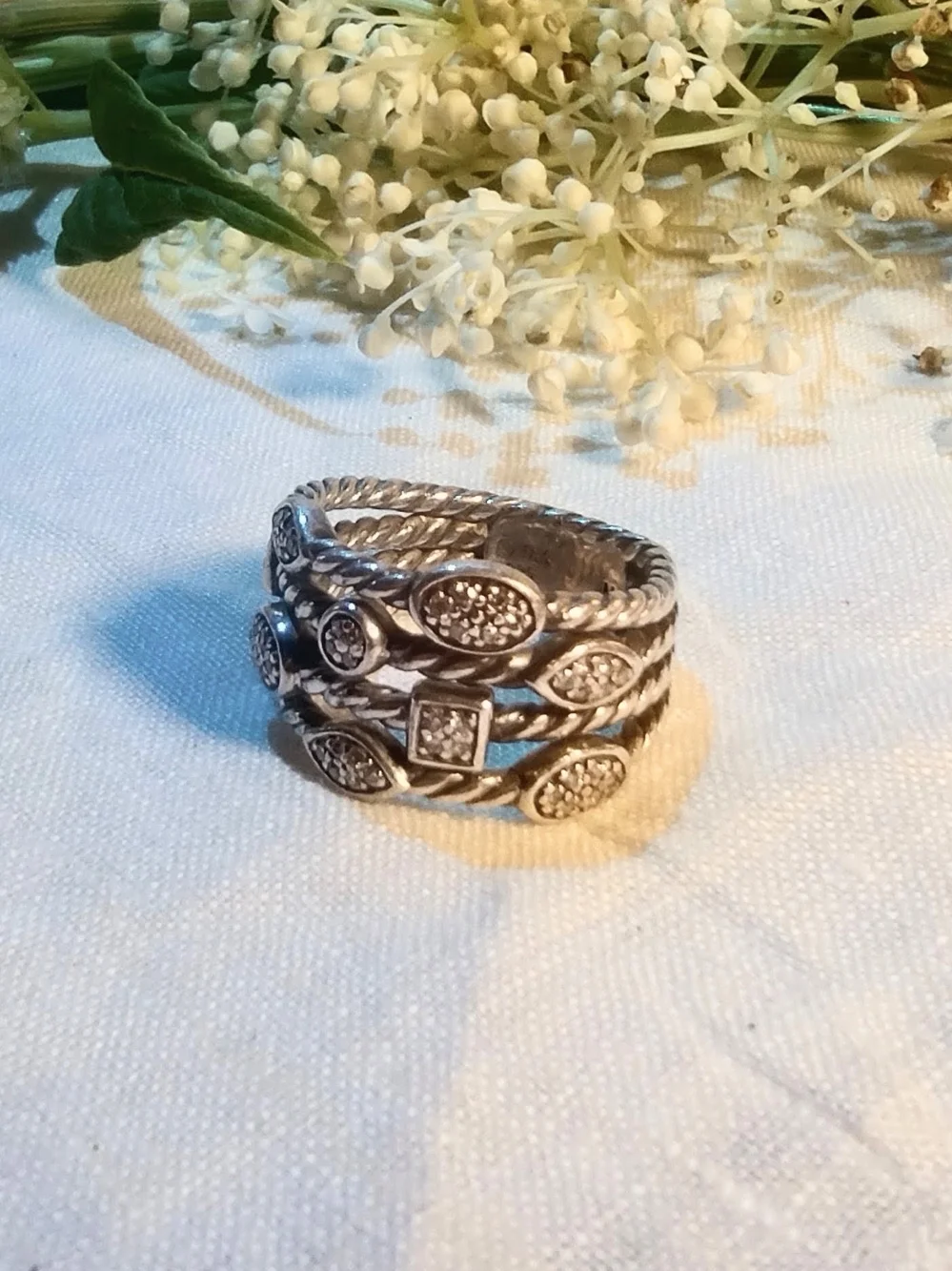David Yurman Sterling Silver Pave Diamond Stacking Ring Size 7